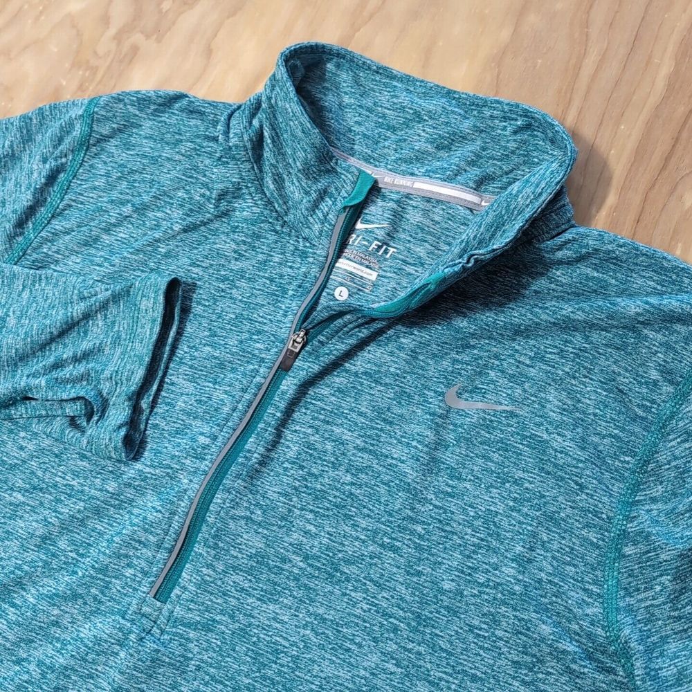 Nike Jacket Women's L Long Sleeve Lightweight Zip Up Element Turquoise Thumb Hol